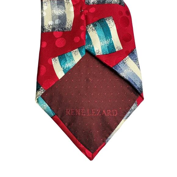 Rene Lezard Red Multicolor Geometric 100% Silk Tie - Picture 6 of 7